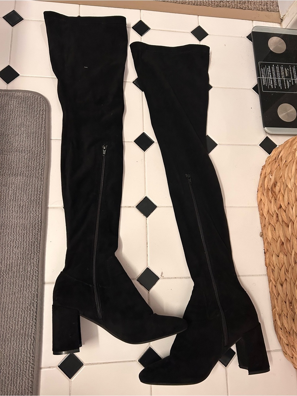 Jeffrey Campbell Black Suede Over-the-Knee Block Heel Boots